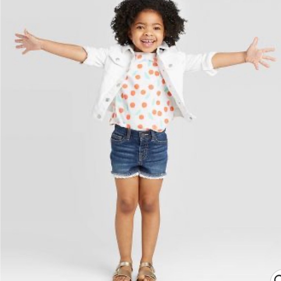 Cat & Jack 2T Dark Wash jean shorts with cute frayed edge with lace trim - Picture 3 of 9